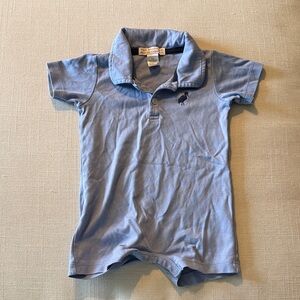 The Beaufort Bonnet Company Light Blue Polo Romper with Navy Embroidery